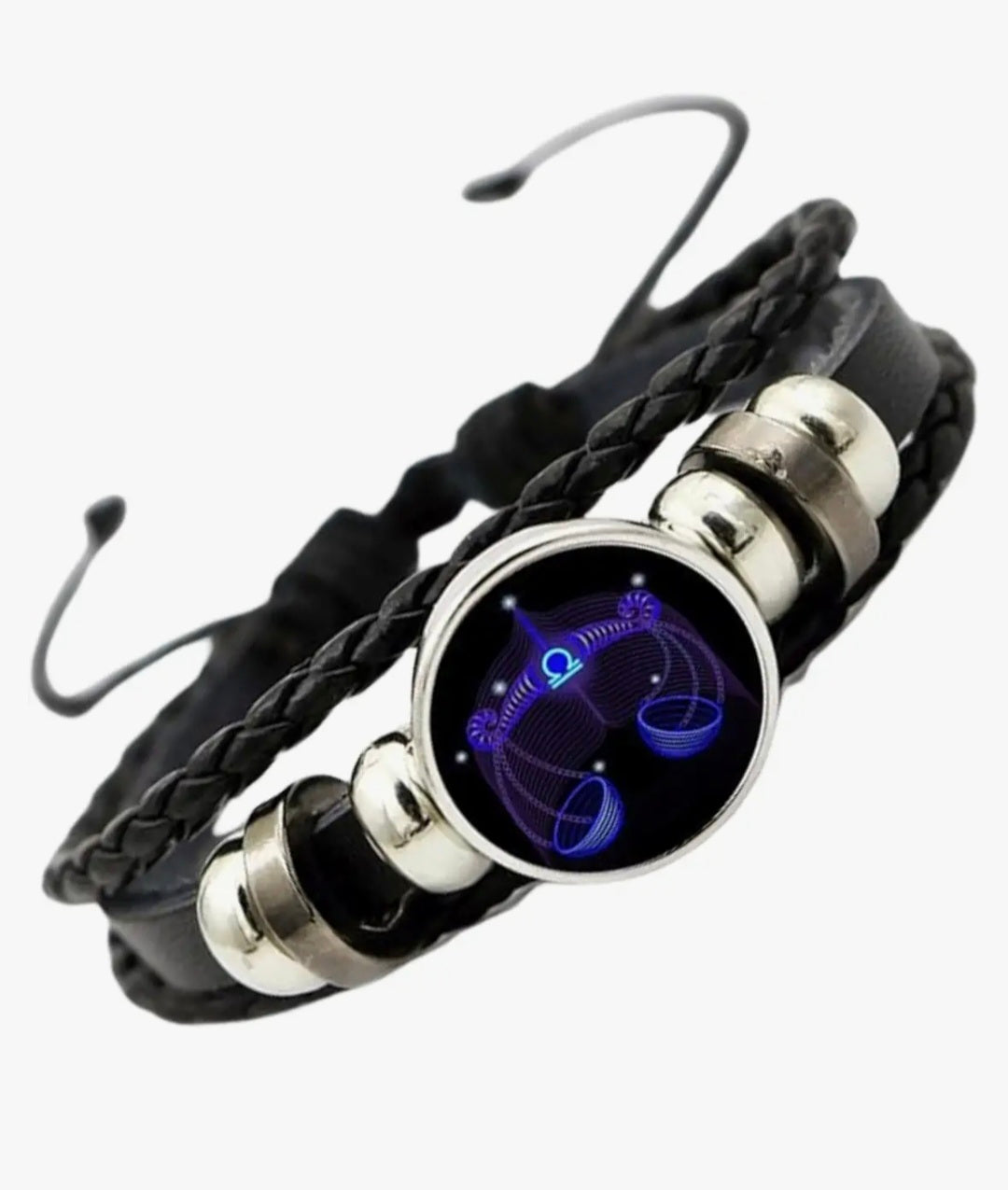 Zodiac Constellation Braided Design Black Leather Bracelet Adjustable