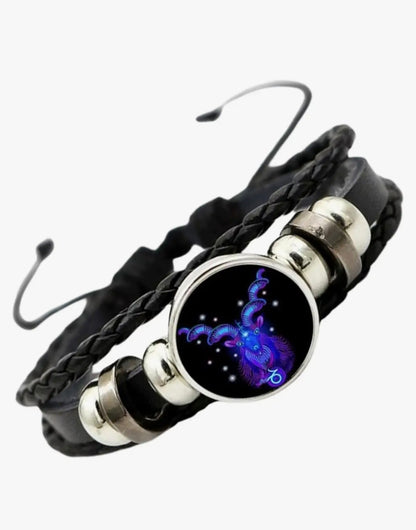 Zodiac Constellation Braided Design Black Leather Bracelet Adjustable